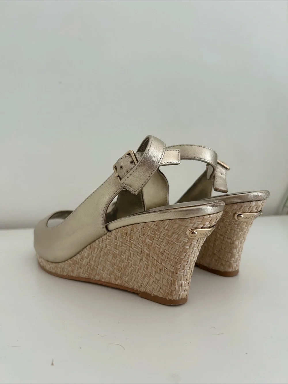 Lilly Pulitzer Metallic Gold Peep-Toe Wedge Slingbacks